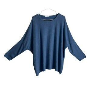 Three Stars Angora Wool Blend Sweater Size 6 Oversize Blue Dolman Sleeve Italy